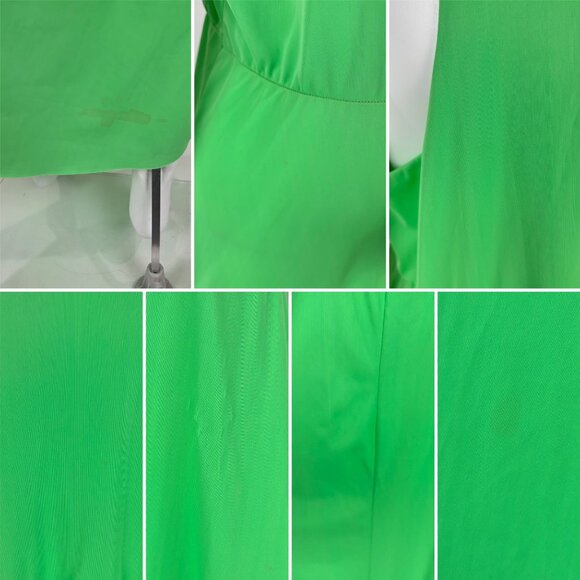 Vintage 70s Lime Nightgown Women's Medium Green Deep V Bow Neckline Racerback - Picture 10 of 11